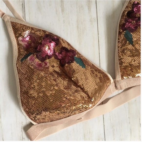 VICTORIA'S SECRET Sequin Gold BRA XS NWT - Picture 4 of 5